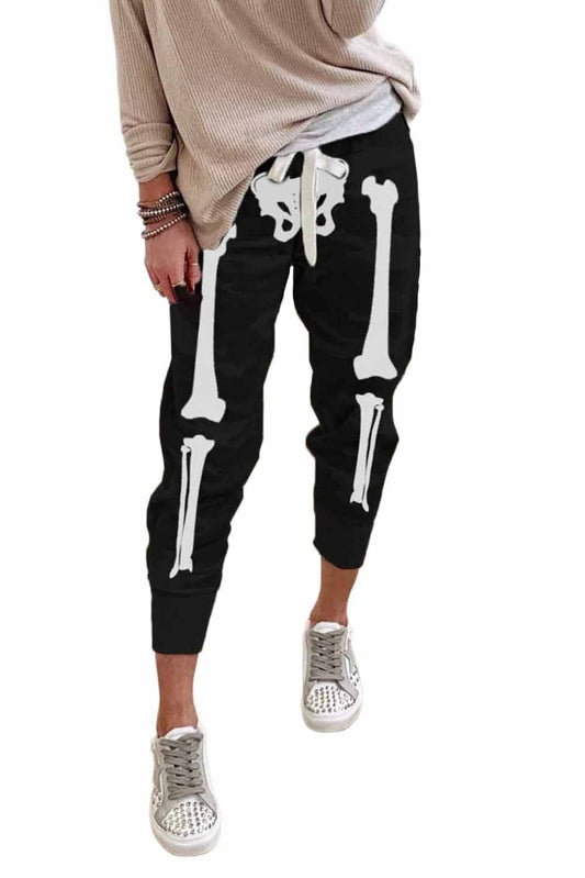 Halloween Skull Print Drawstring Elastic Waist Joggers - Shopping Warriors