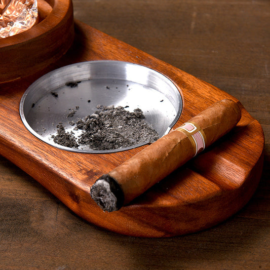 2 In 1 Wooden Ashtray Rustic Wood Whiskey Glass Cup Tray Cigar Holder - Shopping Warriors