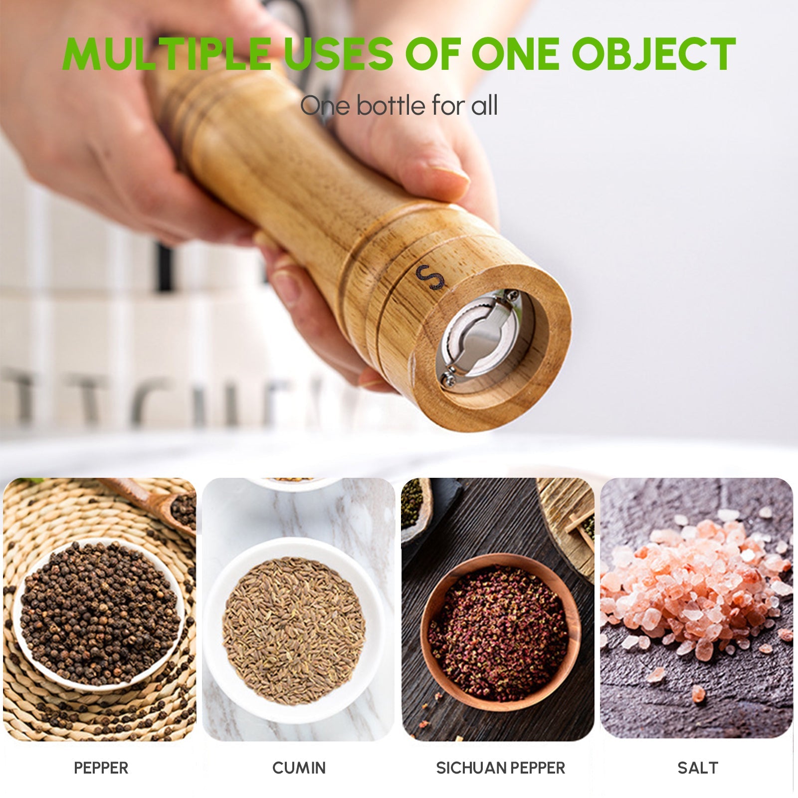 Cooking Salt and Pepper Grinder Hand Movement Wood Pepper Mill Kitchen - Shopping Warriors