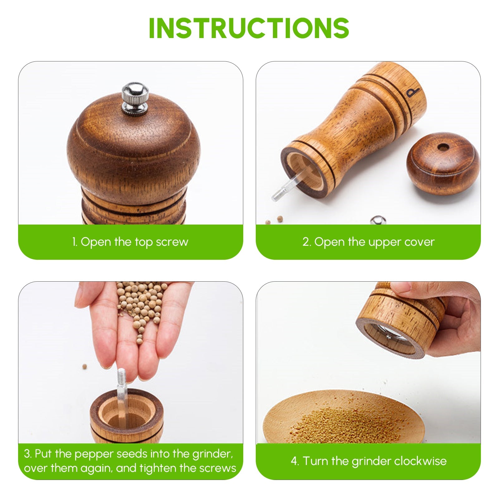 Cooking Salt and Pepper Grinder Hand Movement Wood Pepper Mill Kitchen - Shopping Warriors