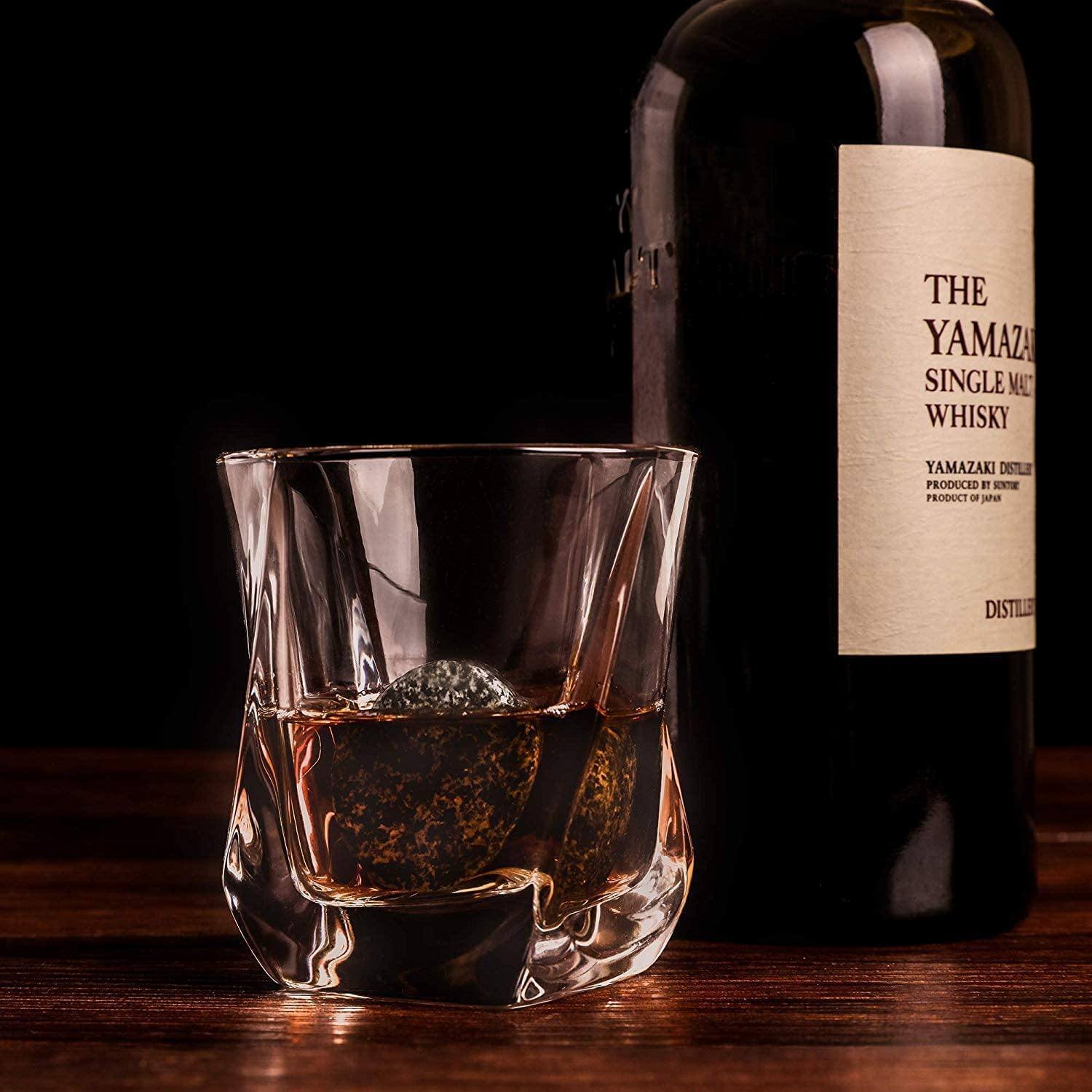 Whiskey Chilling Stones Gift Set With 2 Twist Crystal Glasses - Shopping Warriors