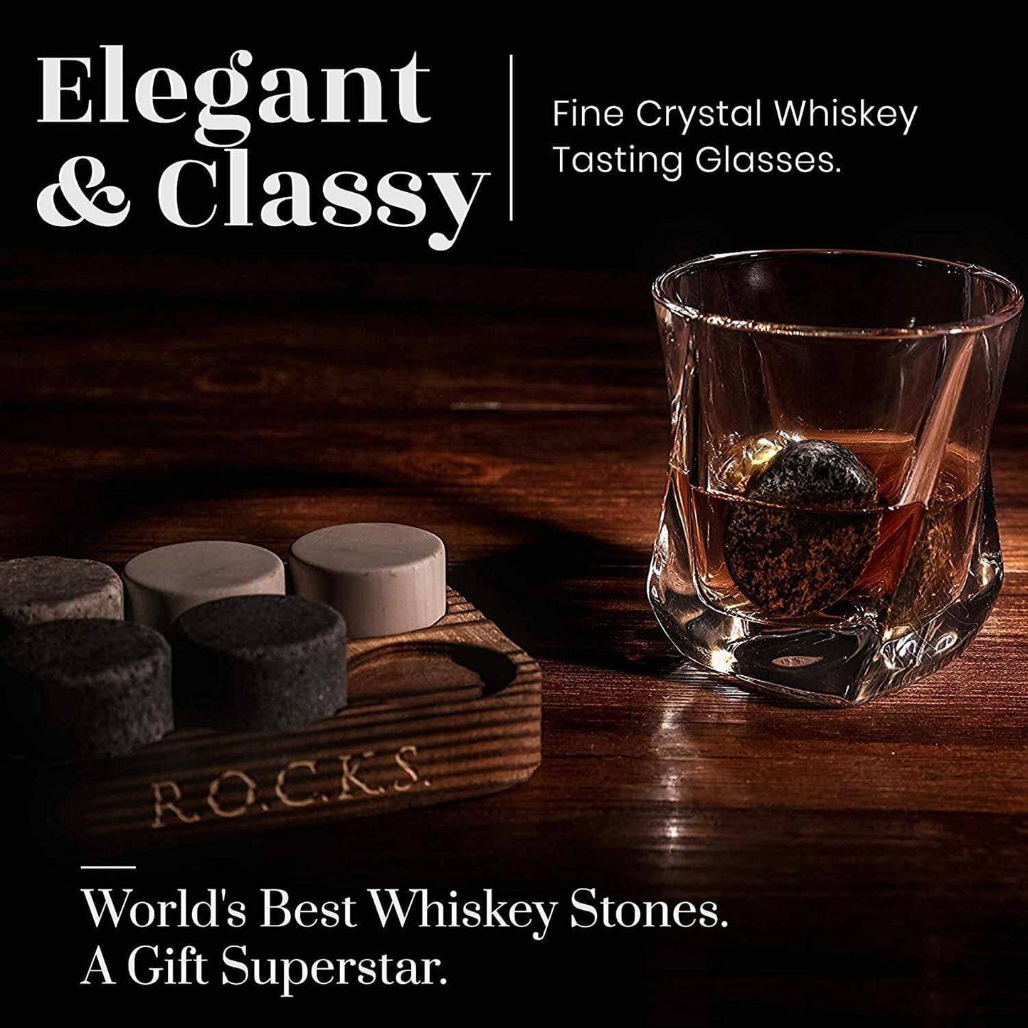 Whiskey Chilling Stones Gift Set With 2 Twist Crystal Glasses - Shopping Warriors