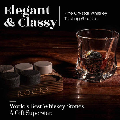 Whiskey Chilling Stones Gift Set With 2 Twist Crystal Glasses - Shopping Warriors