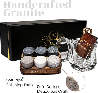 Whiskey Chilling Stones Gift Set With 2 Twist Crystal Glasses - Shopping Warriors