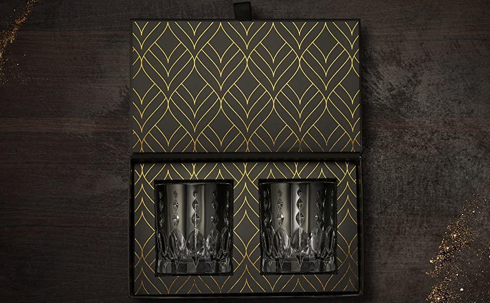 Crystal Whiskey Glasses - Set of 2 Monarch Glass Tumblers (11.5oz) - Shopping Warriors