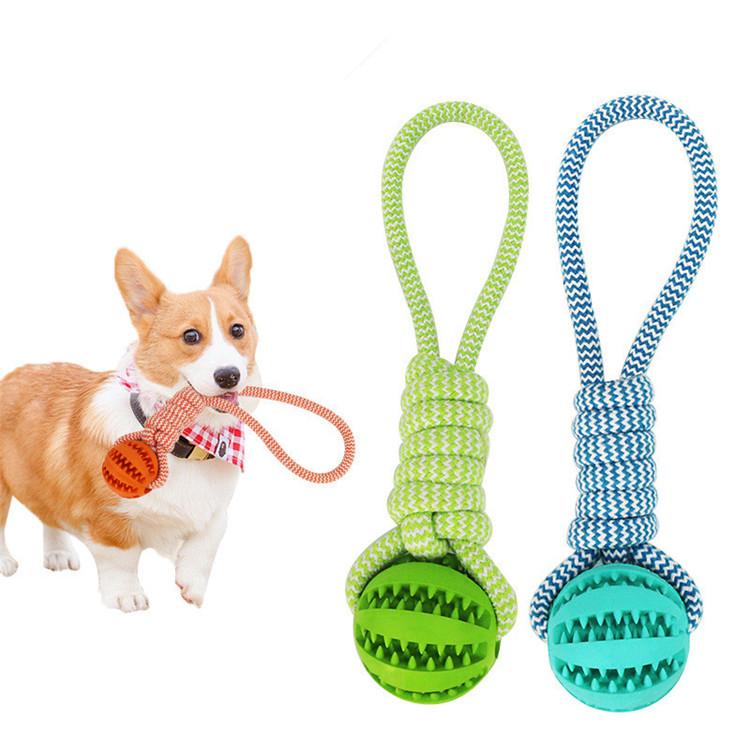 Durable Rubber Ball Chew Toy with Cotton Rope - Shopping Warriors