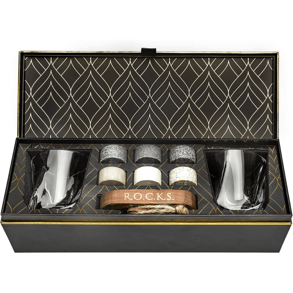 Whiskey Chilling Stones Gift Set With 2 Twist Crystal Glasses - Shopping Warriors