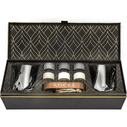 Whiskey Chilling Stones Gift Set With 2 Twist Crystal Glasses - Shopping Warriors