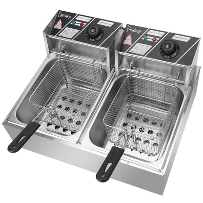 110V 12L Stainless Steel Double Cylinder Electric Fryer - Shopping Warriors