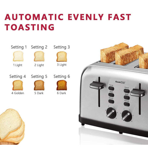Toaster 4 Slice Geek Chef Extra Wide Slots Four Slice Toaster - Shopping Warriors