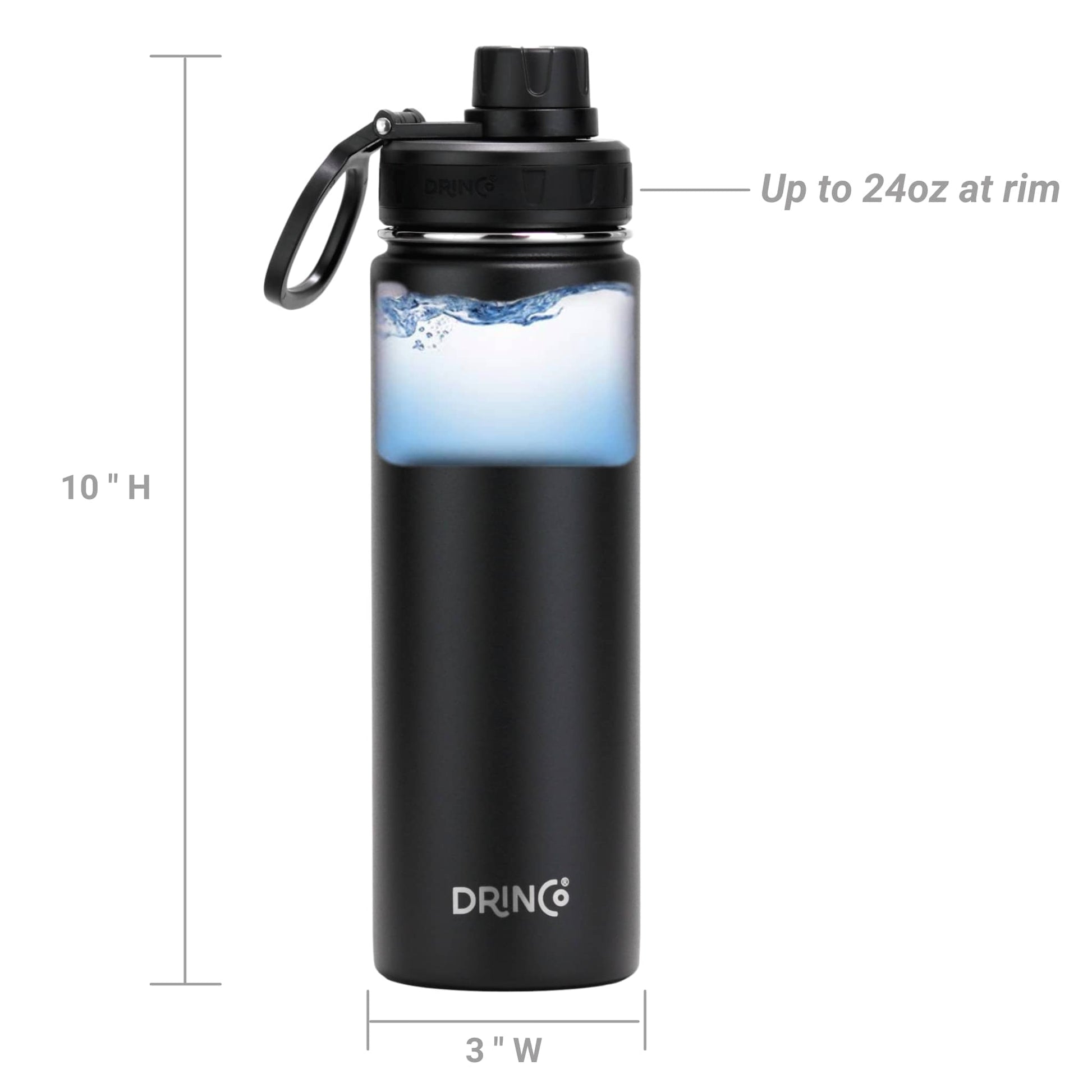 DRINCO® 22oz Stainless Steel Sport Water Bottle - Black - Shopping Warriors