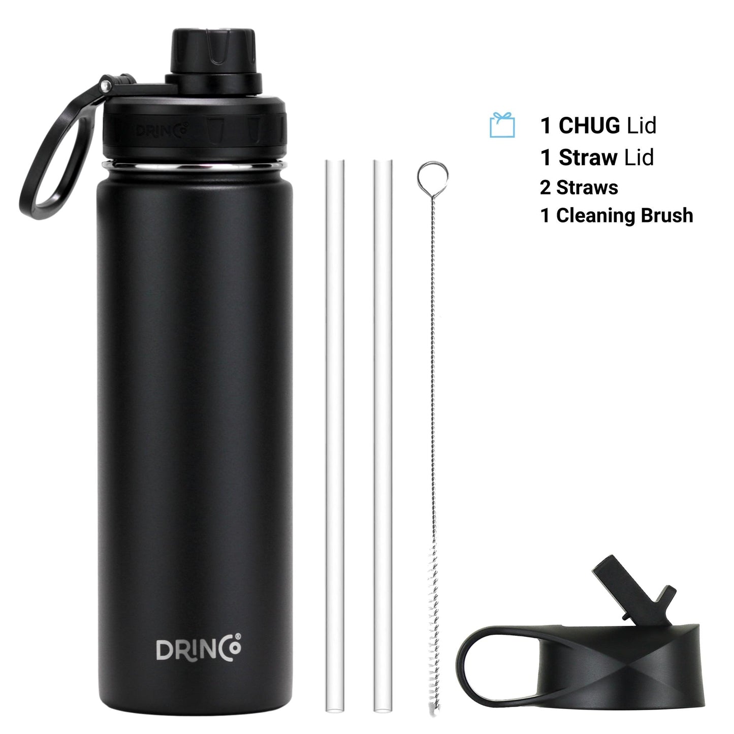 DRINCO® 22oz Stainless Steel Sport Water Bottle - Black - Shopping Warriors