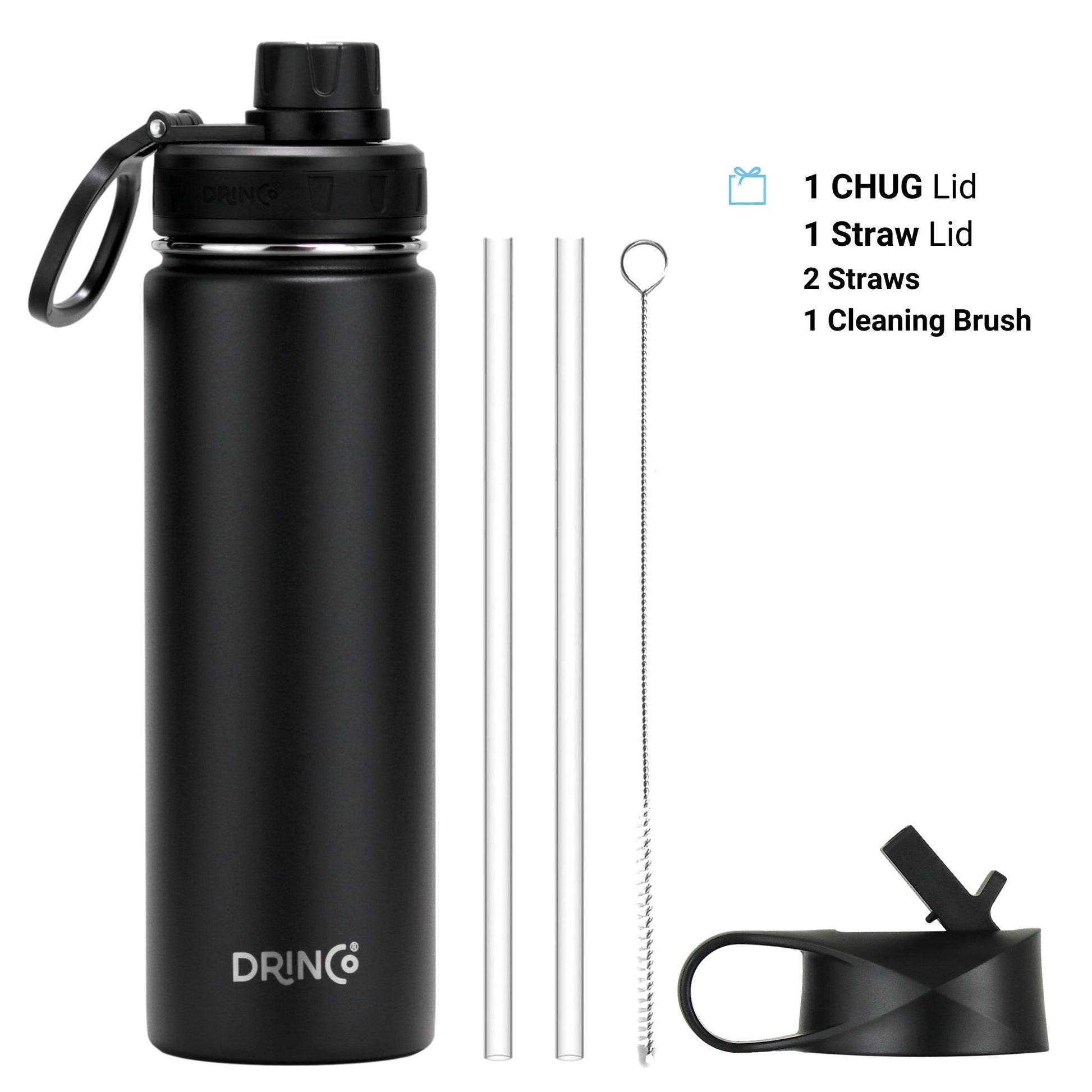 DRINCO® 22oz Stainless Steel Sport Water Bottle - Black - Shopping Warriors