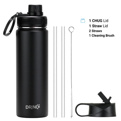 DRINCO® 22oz Stainless Steel Sport Water Bottle - Black - Shopping Warriors