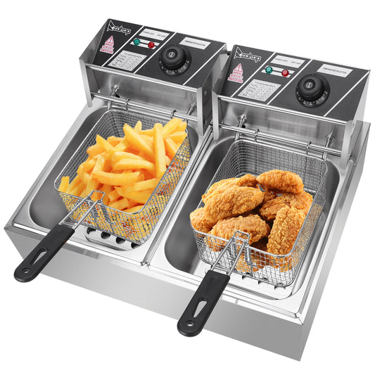 110V 12L Stainless Steel Double Cylinder Electric Fryer - Shopping Warriors