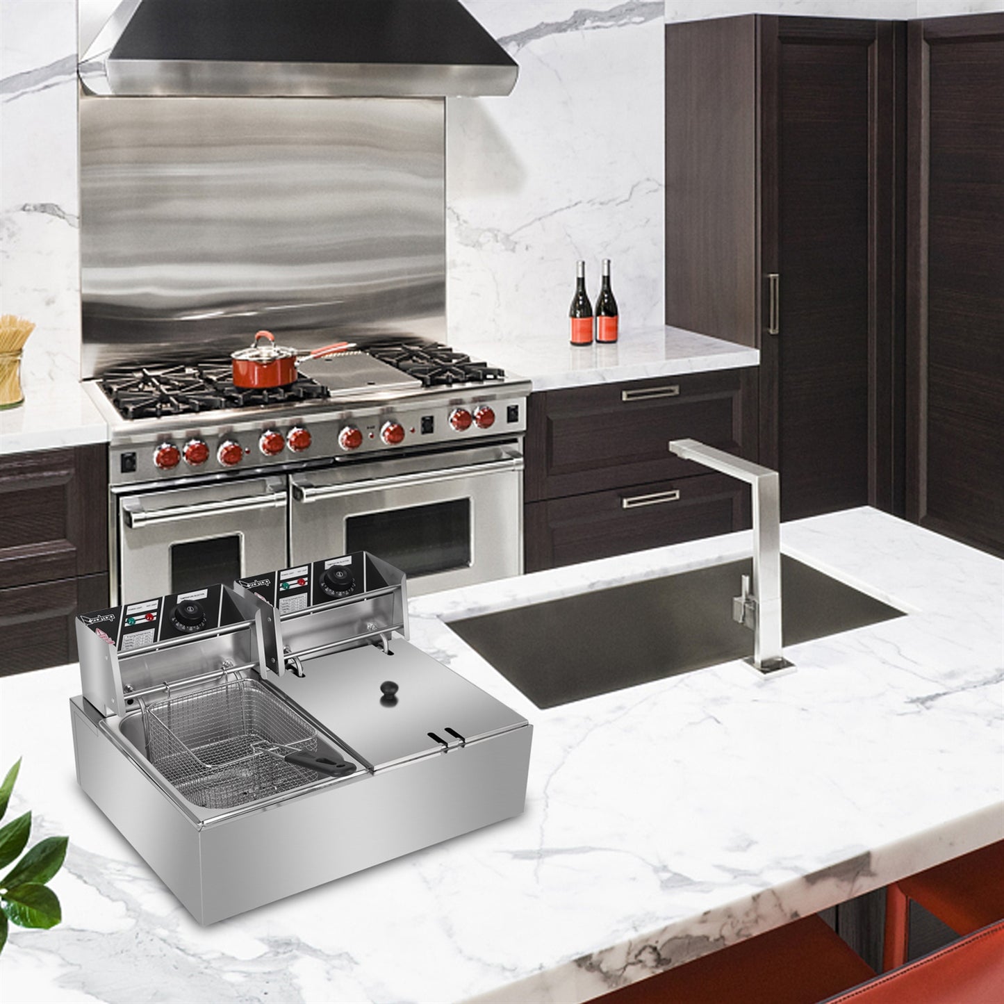 110V 12L Stainless Steel Double Cylinder Electric Fryer - Shopping Warriors