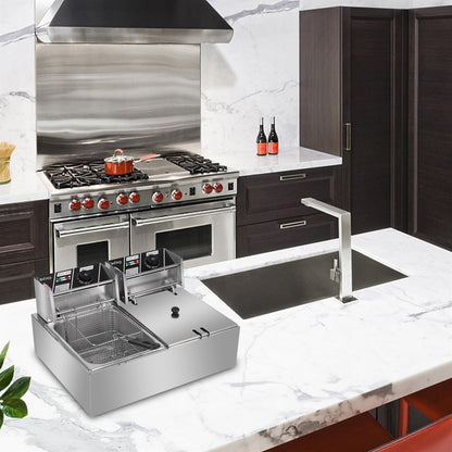 110V 12L Stainless Steel Double Cylinder Electric Fryer - Shopping Warriors