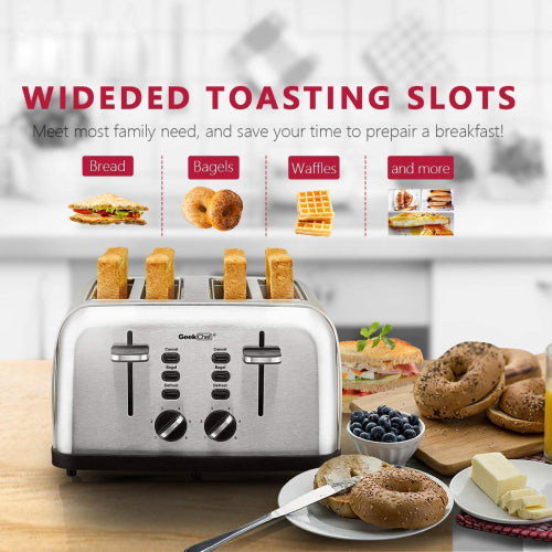 Toaster 4 Slice Geek Chef Extra Wide Slots Four Slice Toaster - Shopping Warriors
