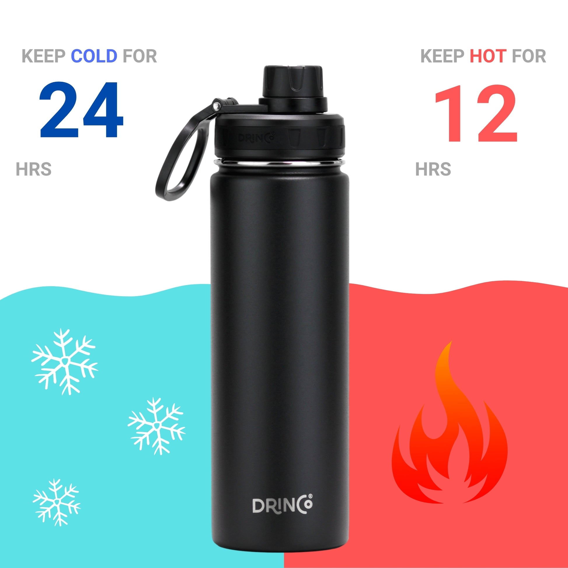 DRINCO® 22oz Stainless Steel Sport Water Bottle - Black - Shopping Warriors