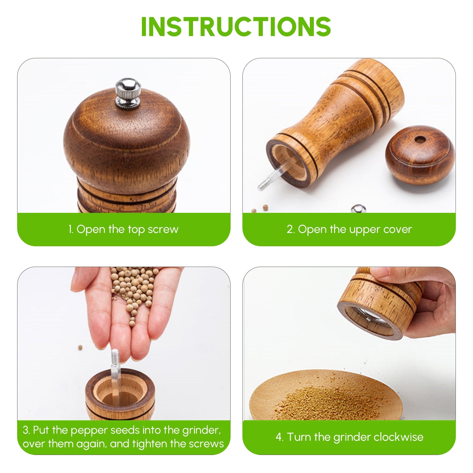 2X Wooden Pepper Grinder Pepper Mill Coarseness Adjustable Peppermill - Shopping Warriors