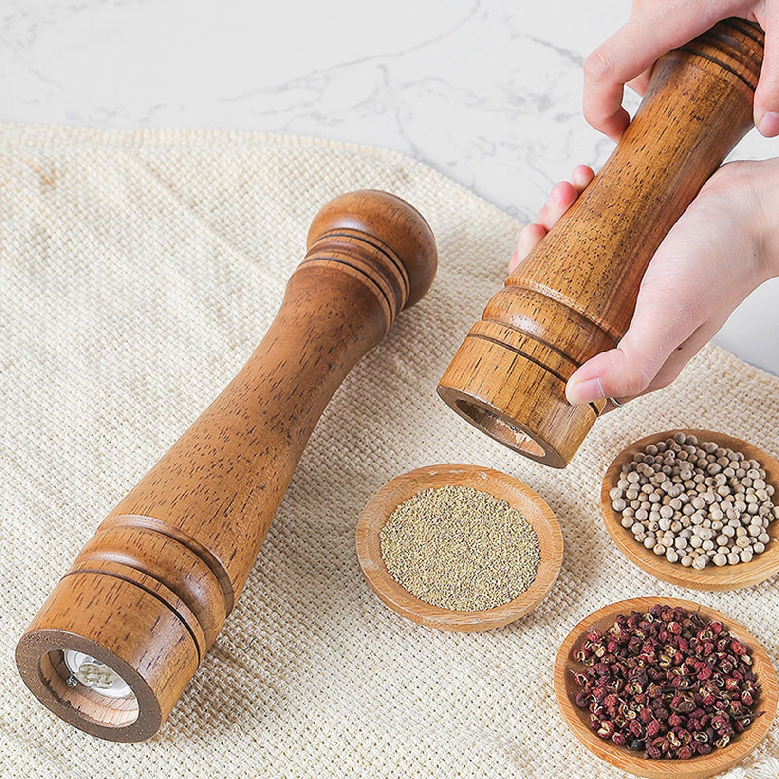 2X Wooden Pepper Grinder Pepper Mill Coarseness Adjustable Peppermill - Shopping Warriors