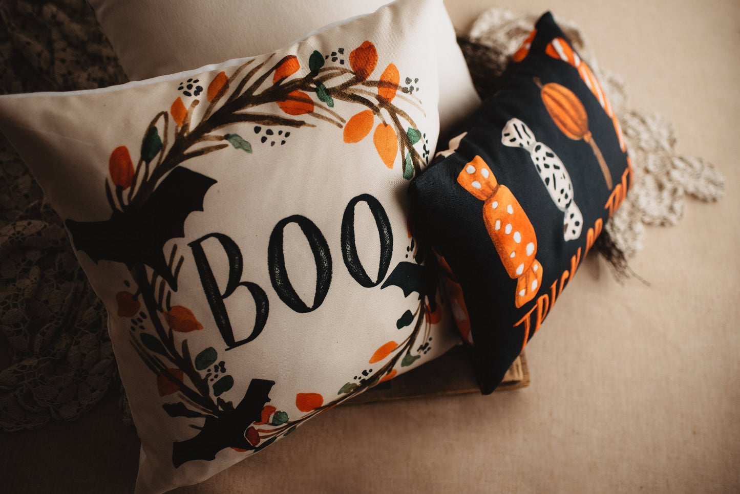 Boo Halloween Wreath Pillow Cover | Fall decor | Farmhouse Pillows | - Shopping Warriors