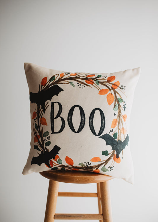 Boo Halloween Wreath Pillow Cover | Fall decor | Farmhouse Pillows | - Shopping Warriors