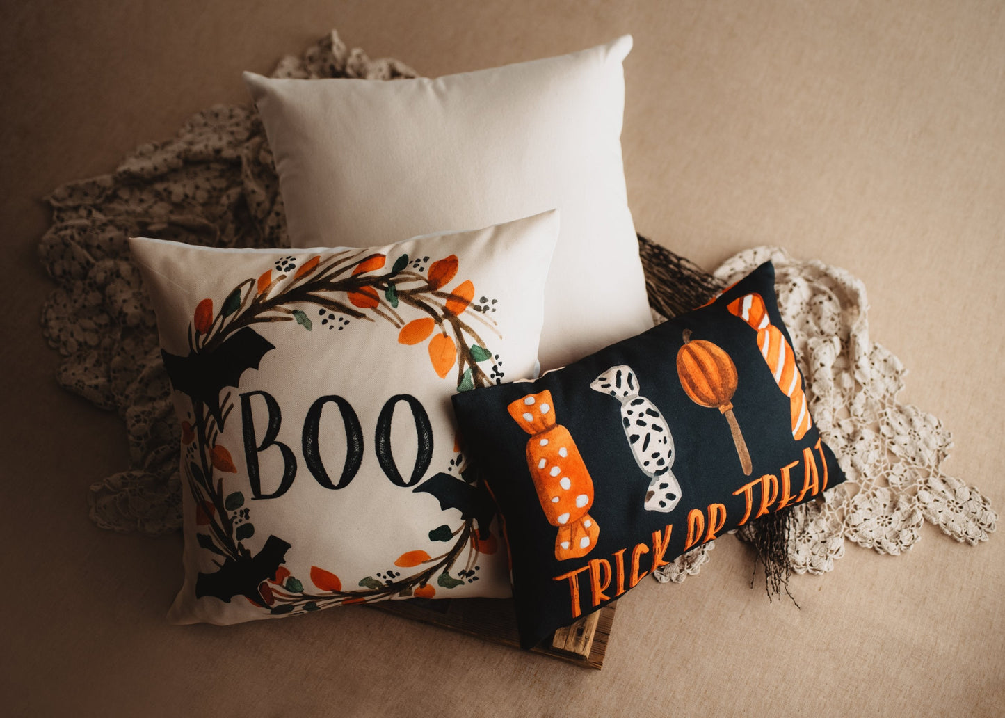 Boo Halloween Wreath Pillow Cover | Fall decor | Farmhouse Pillows | - Shopping Warriors