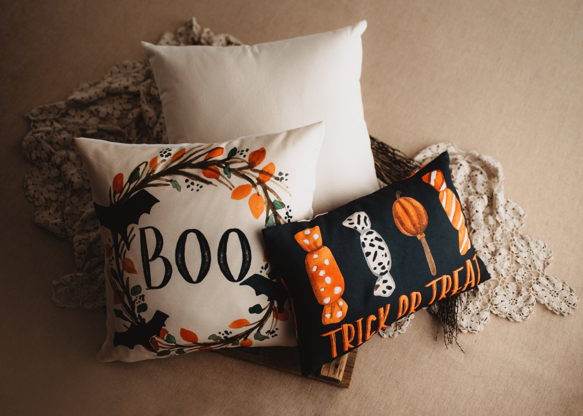 Boo Halloween Wreath Pillow Cover | Fall decor | Farmhouse Pillows | - Shopping Warriors
