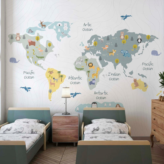 World Map With Animals Wallpaper