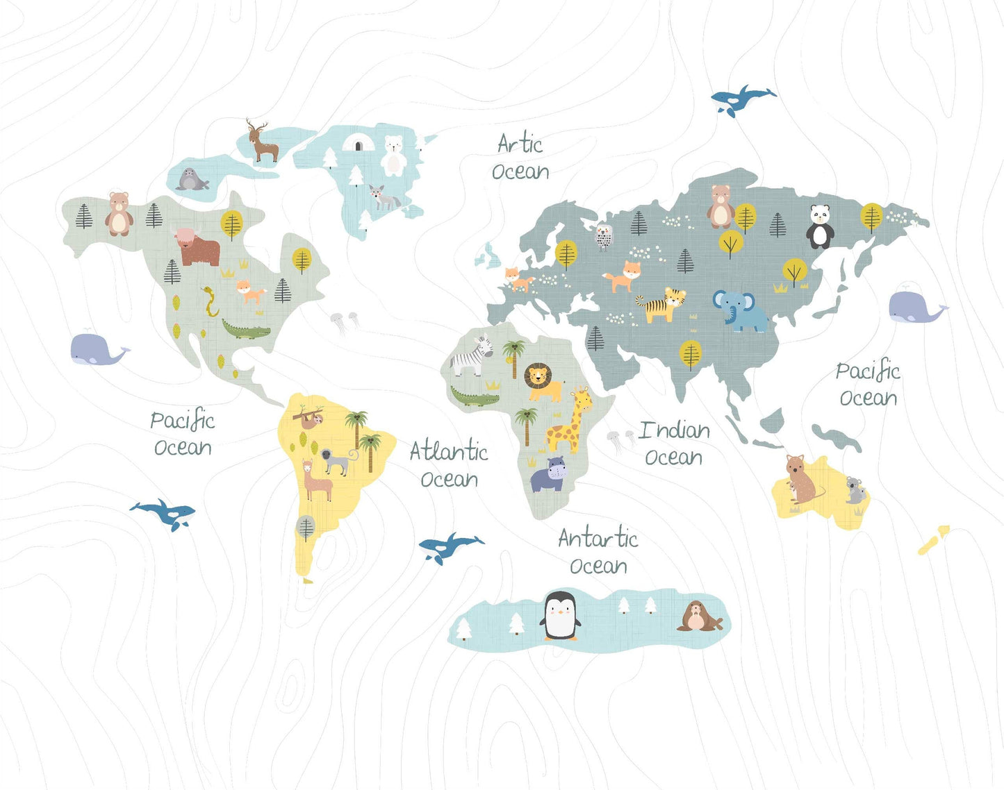 World Map With Animals Wallpaper