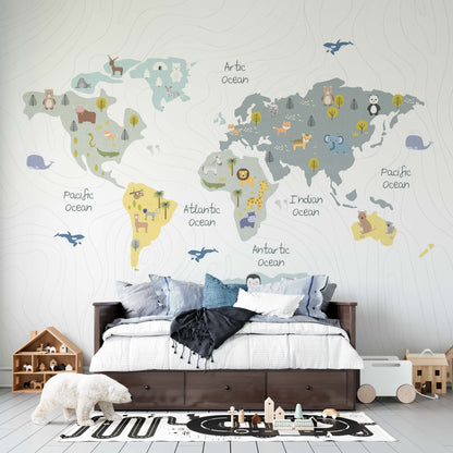 World Map With Animals Wallpaper