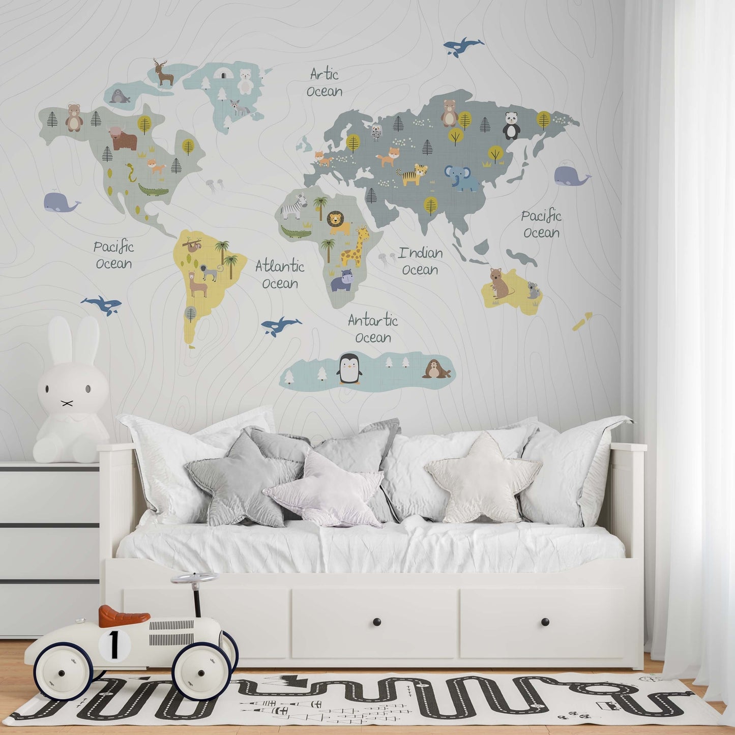 World Map With Animals Wallpaper