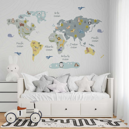 World Map With Animals Wallpaper