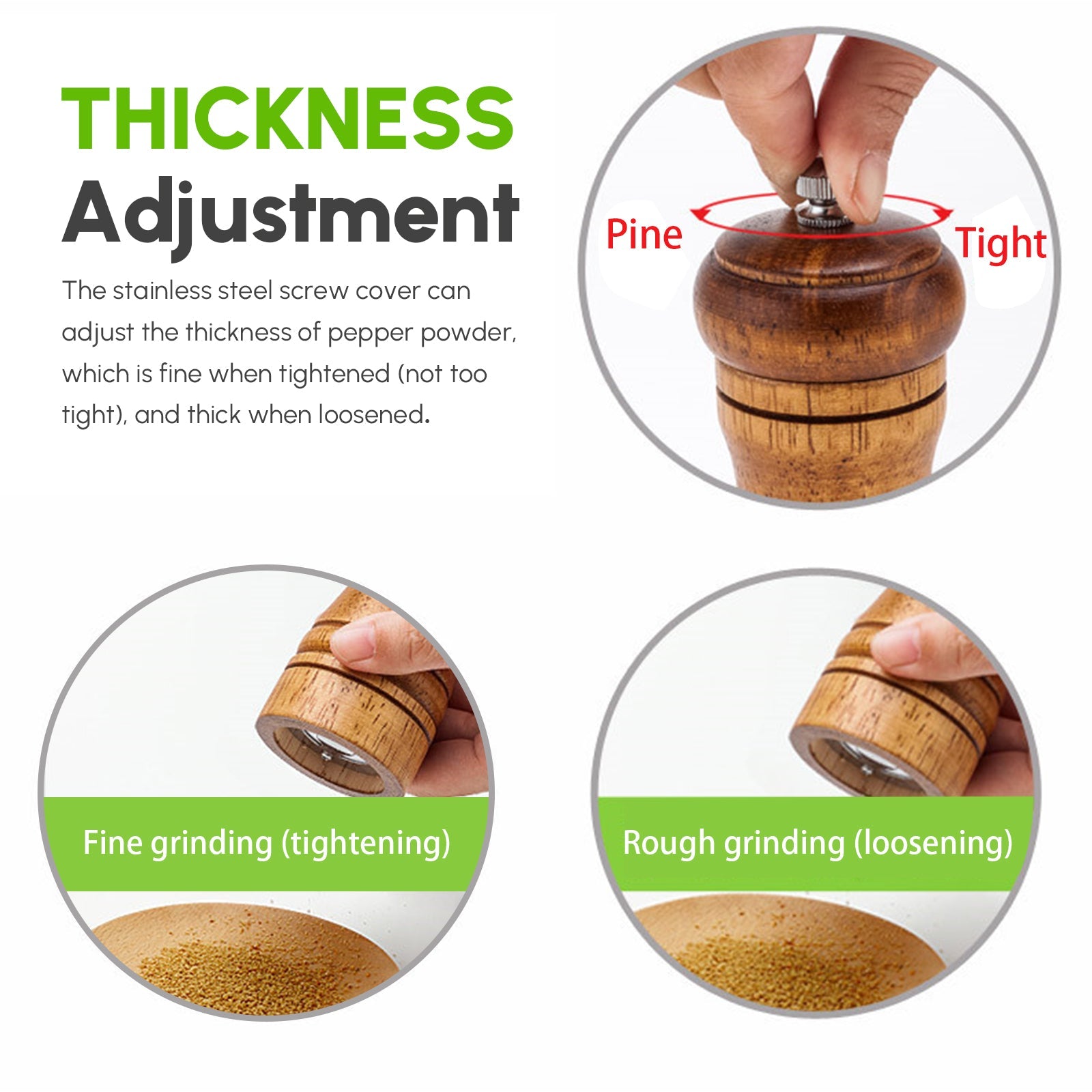 2X Wooden Pepper Grinder Pepper Mill Coarseness Adjustable Peppermill - Shopping Warriors