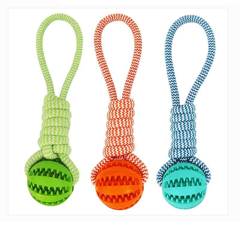 Durable Rubber Ball Chew Toy with Cotton Rope - Shopping Warriors